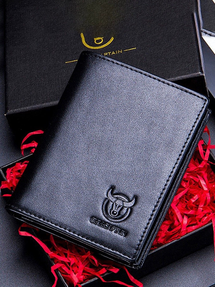 Men's Genuine Leather Retro Vertical One-Piece Wallet