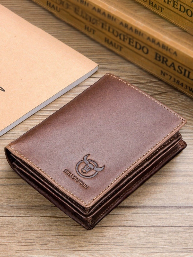 Men's Genuine Leather Retro Vertical One-Piece Wallet