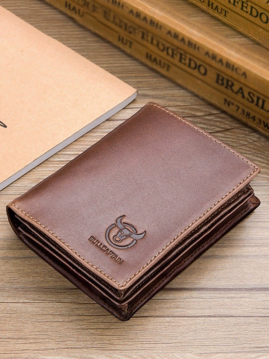 Men's Genuine Leather Retro Vertical One-Piece Wallet
