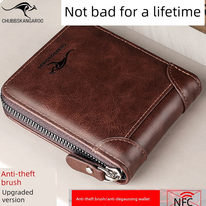 Men's RFID Retro Trendy Synthetic Leather Zippered Card Holder