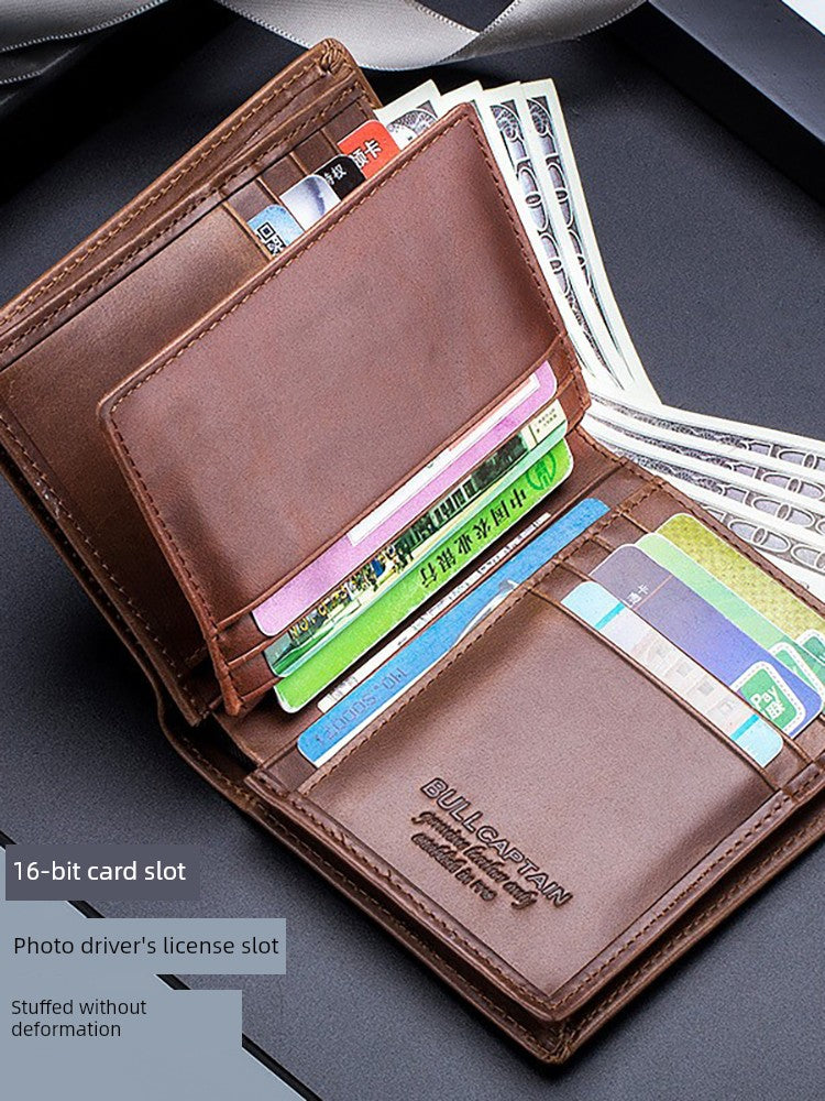 Men's Genuine Leather Retro Vertical One-Piece Wallet