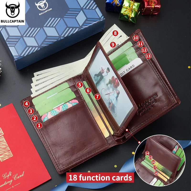 BULLCAPTAIN Men's Genuine RFID Leather Wallet